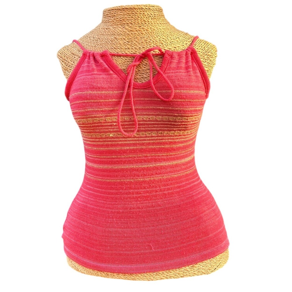 Charlotte Russe Pink Gold Metallic Knit Tie Front Tank‎ Top Medium